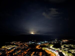 night time mountain view moon close up